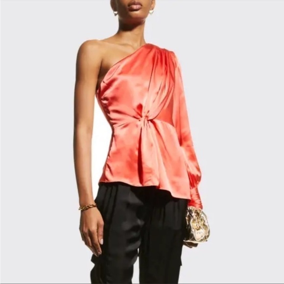 Cinq A Sept Stace Neon Coral One Shoulder Blouse Size Medium New with tags! - Picture 16 of 16
